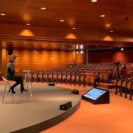 Ana Botín at a virtual meeting with Santander employees