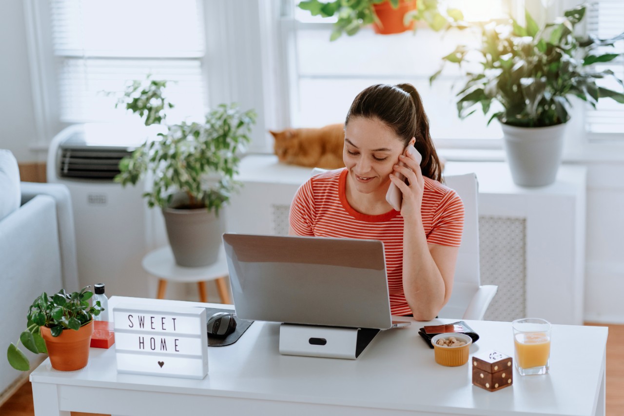 Woman working at home office